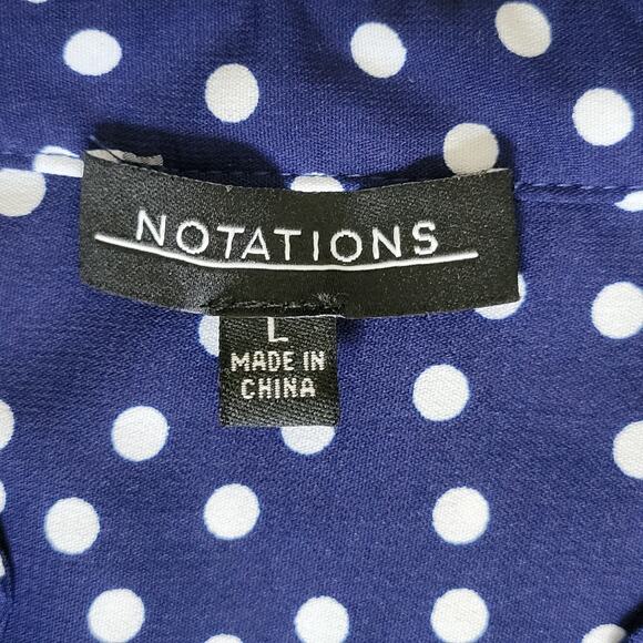 Notations L Tunic Top 3/4 Roll Tab Sleeve Stand Up V-Neck Polka Dot bBouse - Picture 14 of 15